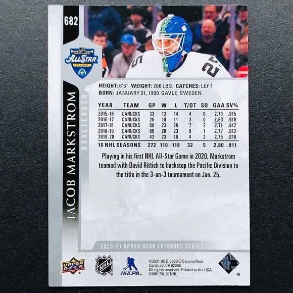 Jacob Markstrom - 2020-21 Upper Deck AS #682 - Picture 2 of 2